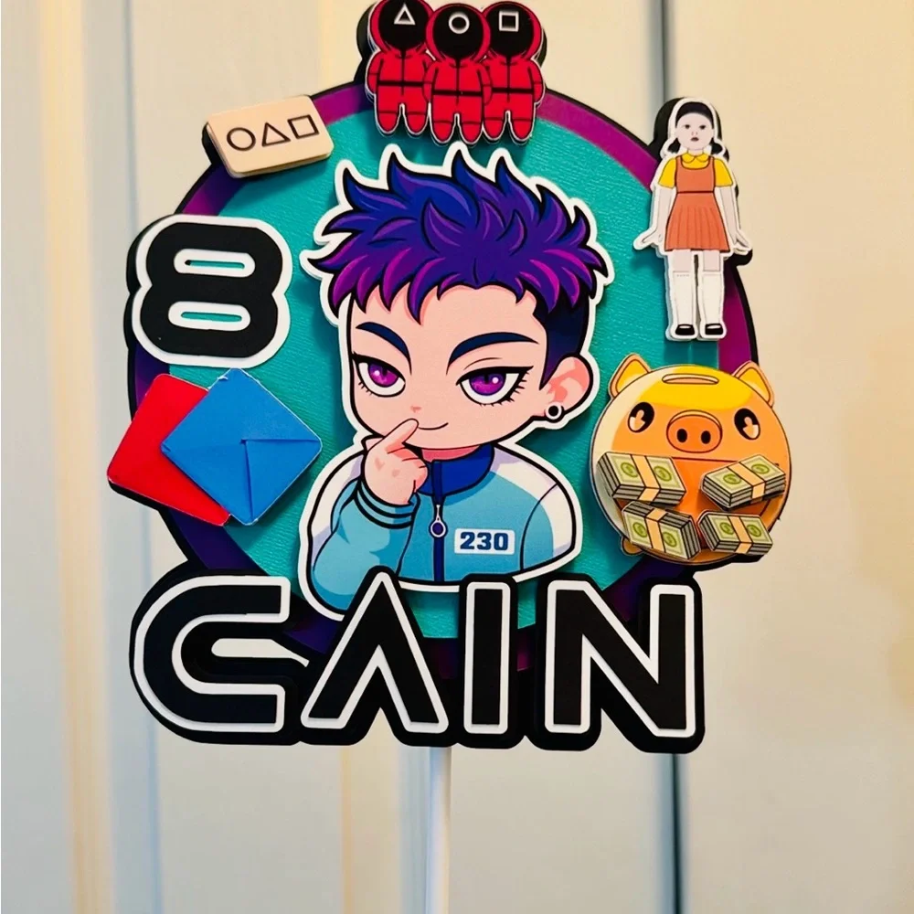 COPY - Custom Cake Topper with Thanos Character and  Squid Games Icons